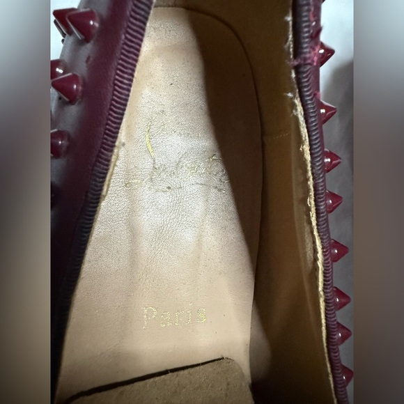 Men’s Christian Louboutin Burgundy Leather Spike Loafers 11 - Picture 5 of 10